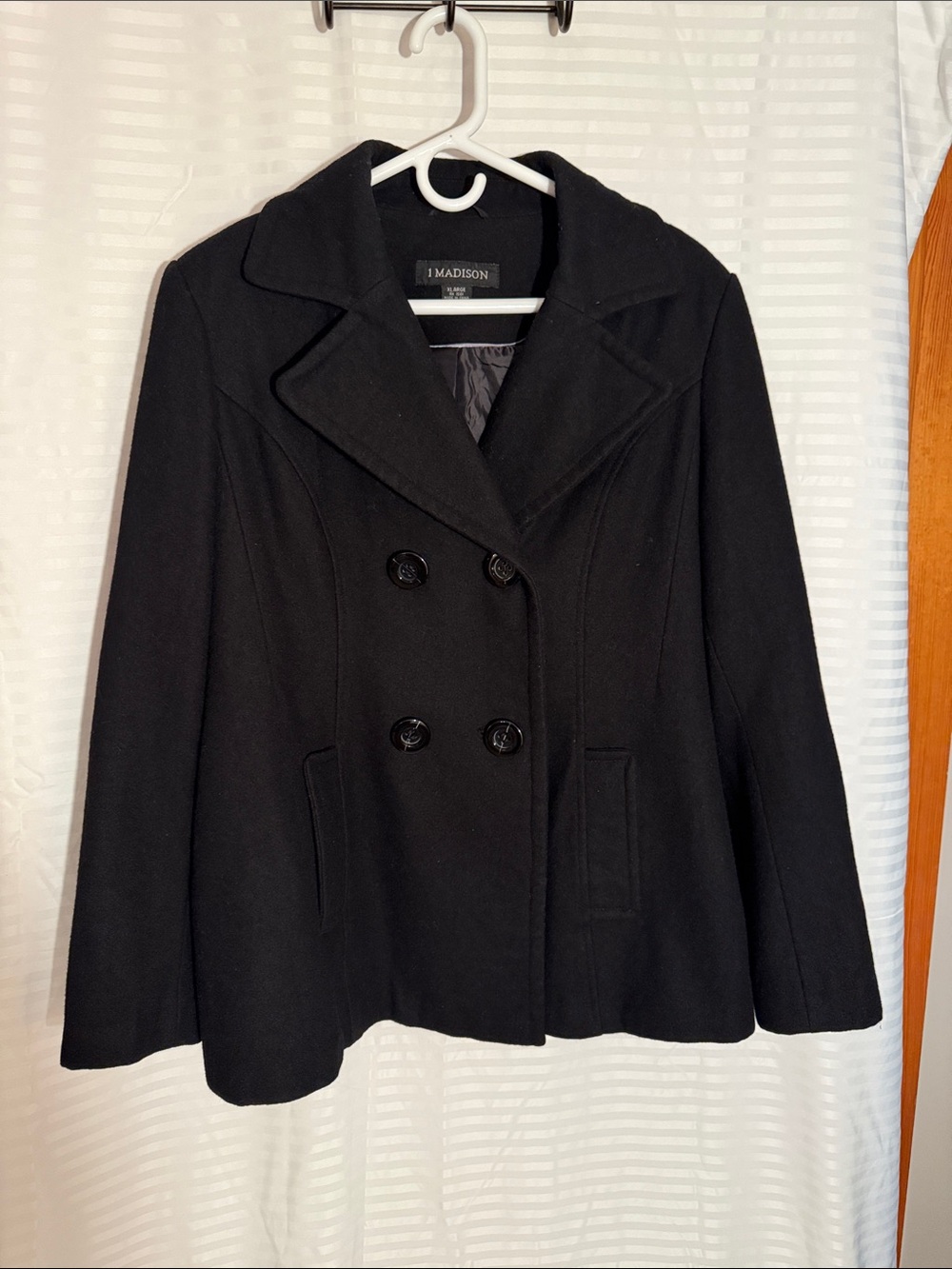 Madison Black Double-Breasted Peacoat with Notch Collar